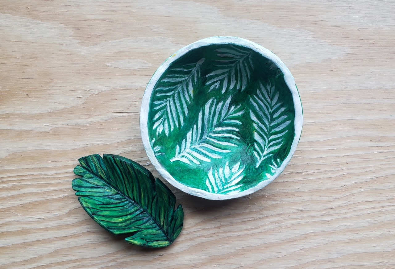 Finished Fossil and Clay Leaf Bowls